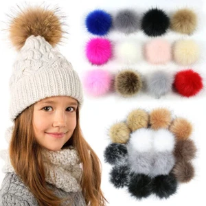 1PC 12CM Faux Fox Fur Pom Pom for Hat with Round Circle Ring Fake Fur Hat Decor - Picture 1 of 28