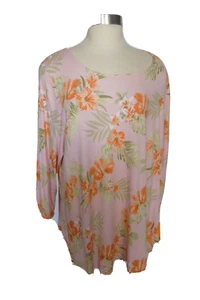 Ruby Rd Bluse Damen 2X Pfirsich Blumen 3/4 Arm Oberteil TUNIKA NEU - Bild 1 von 7