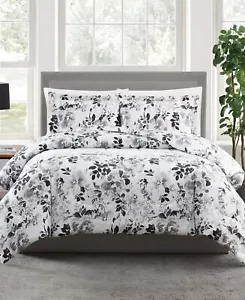 Generic Monochromatic 2-Pc. Floral-Print Twin Comforter Set, Black/White - Picture 1 of 4