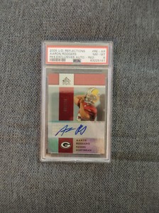 2005 upper deck reflections aaron rodgers rke exclusives auto.=red 91/100 psa 8