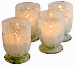 Espositore Candele Votive Sedona - Vetro Naturale con Spruzzo Bianco - Set di 4 - Foto 1 di 3