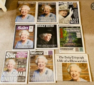 9 DAILY NEWSPAPERS SEPTEMBER 19TH 2022 DEATH OF QUEEN ELIZABETH II FUNERAL DAY - Picture 1 of 1