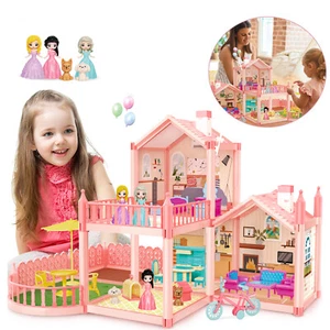 Dollhouse Dreamhouse Pretend Play 2-Story 7 Big Rooms Dolls DIY Building Gifts - Picture 1 of 7