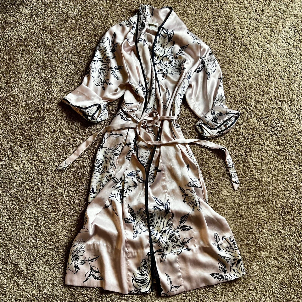 Camisón vintage Jones New York talla S ~ túnica satinada asiática floral rosa pálido RARO Foto 1 de 4