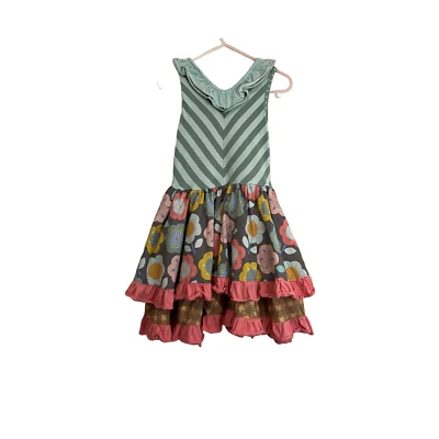 Matilda Jane Girls Dress Happy and Free Decadent Cakewalk Tiered Floral Stripe 4 - Image 1 of 4