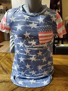 Amy Fashion Womens Patriotic American Flag Blouse, Sz S and XXL - Picture 1 of 10
