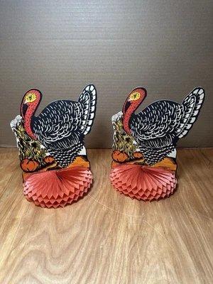 Par de centros de mesa vintage de pavo de cosecha de otoño de 8" decoraciones de acción de gracias de papel Foto 1 de 4