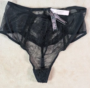 Neu mit Etikett Victoria's Secret schwarzer sehr sexy hochtaillierter Tanga Größe S/P offen Blumenmuster saftig - Bild 1 von 7