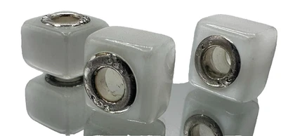 EB54 White Square Large Hole Beads With 925 Silver Cores, 3PCS - Image 1 of 4