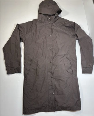 Vintage LL Bean Hooded Women’s Medium Brown Zip Snap Raincoat Jacket Long Trench - Image 1 of 4