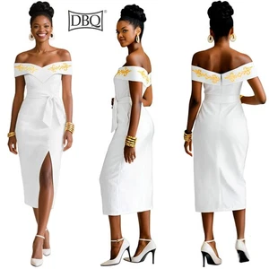 Vestido de verano informal midi con abertura lateral bordado al hombro fuera africano para mujer - Imagen 1 de 22