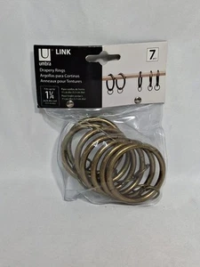 Umbra 7 Rings, 1.25 in PLATED METAL Drapery Rings Aged Brass - Picture 1 of 3