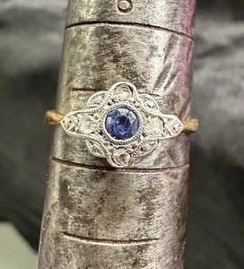 18k Gold Platinum Topped Sapphire And Diamond Edwardian Antique Ring - Picture 1 of 9