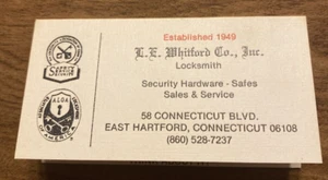 1970s Locksmith L.E. Whitford Co Business Card East Hartford Connecticut CT P5a - Picture 1 of 13