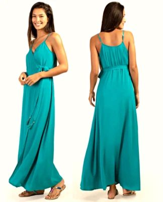 VESTIDO MAXI ENVOLVENTE TRINA TURK BRITTANY BORLAS TURQUESA BRILLANTE talla L $162 Foto 1 de 4
