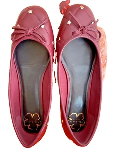 New Ted Baker London Leather Quilted Ballerina Flat Burgundy Size EU40/US 8.5 - Picture 1 of 11