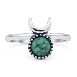 Runder Türkis Mond oxidiert Ring 925 Sterling Silber 12,6 mm - Bild 1 von 6