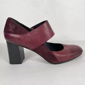 Born Motola Stacked Heel Mary Jane Pumps Womens Size 8 M Burgundy Leather Shoes - Picture 1 of 10