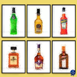 Stampe Bottiglie Liquore e Spirito Splatter Art Poster Decorazione Bar, Baileys A5 A4 A3 - Foto 1 di 7
