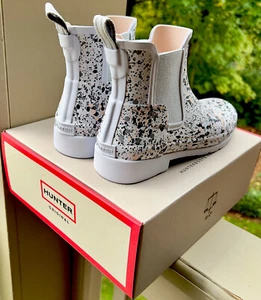HUNTER RAIN BOOTS Women 9 M Original Particle Print Waterproof Chelsea NWT & Box - Picture 1 of 10