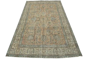 Vintage Oriental Rug 7’10” x 11’2” Pink Distressed Wool Hand-Knotted Carpet - Picture 1 of 15