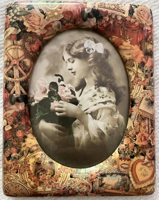 5x7 Vintage Photo Frame Roses Cherubs Love Notes Hearts Collage Table Stand - Image 1 of 2