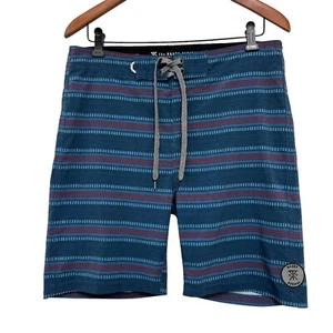Roark Revival Men's Swim Board Shorts Teal/Red Striped Polyester/Spandex Size 30 - Picture 1 of 10