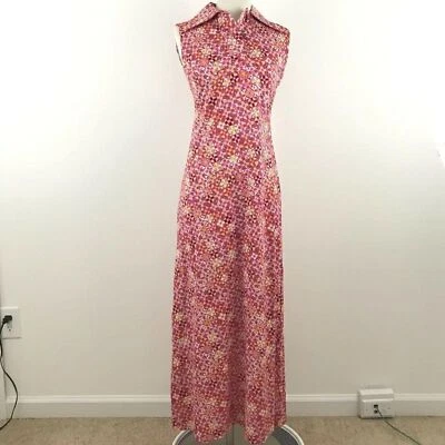 David Crystal Maxi Dress Size 6 Sleeveless Geometric Pink Yellow Vintage - Image 1 of 4