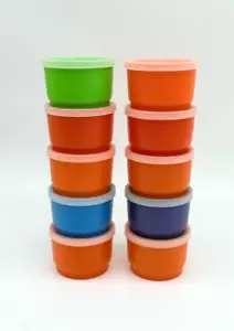 Set of 10 Vintage 4 Oz Tupperware Snack Cups #1229 Orange Blue Green Red w/ Lids - Picture 1 of 6