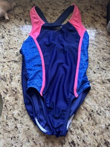 Girls Kids Speedo Competition One Piece Swimsuit Size XS Blue Pink - Picture 1 of 12