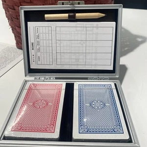 VTG BRIDGE Travel SET In Aluminum Leather CASE w/2 Decks Score Pad Pencil Sealed - Picture 1 of 5