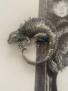 NEW RHODIUM RHINESTONE CRYSTAL VINTAGE INSPIRED GECKO LIZARD STATEMENT BROOCH AU - Picture 1 of 5