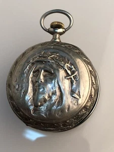 vintage zenith pocket watch Jesus Christ on the back cover - Picture 1 of 8