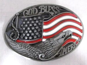 God Bless America Eagle and Flag Western Belt Buckle - Picture 1 of 5