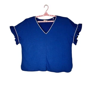 Top blu Max Studio London donna TG 3X maniche con volant scollo a V coquette fata - Foto 1 di 9