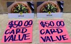 Gift Cards- 2 California Pizza Kitchen $50 Gift Cards = $100 Total CPK For Sale