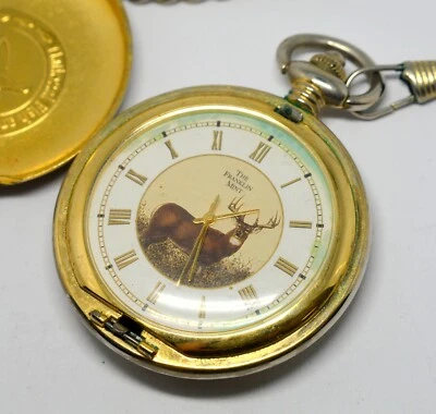 FRANKLIN MINT  PRECISION POCKET WATCH HUNTER DEER WITH CHAIN - Image 1 of 4