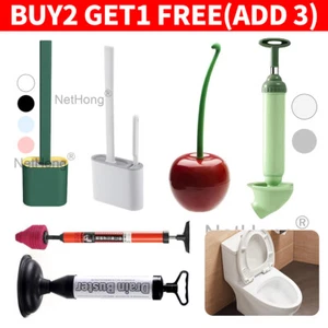 Toilet Brush And Holder Bathroom Toilet Brush Holder Set Silicone Toilet Plunger - Picture 1 of 65