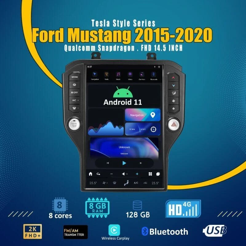 Android11 Tesla Style Smart Radio Gps Vertical Screen Fit Ford Mustang 2015-2022 - Image 1 of 4
