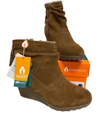 Nuevo en caja Botines Sporto para mujer viento nuevos gamuza tostada impermeables tacón de cuña talla 7W Foto 1 de 4