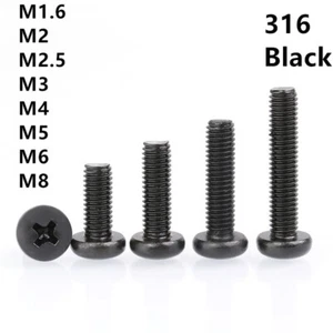 Schwarz 316 Edelstahl Kreuzschlitz Linsenkopfschrauben Schrauben M1,6 M2 M3 M4 M5 M6 M8 - Bild 1 von 12