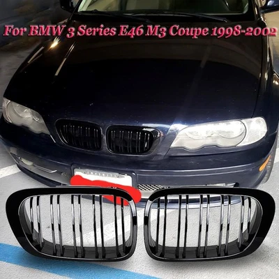 For 1998-02 BMW 3 Series E46 325i 330Ci M3 Coupe Front Kidney Grille Gloss Black Foto 1 de 4