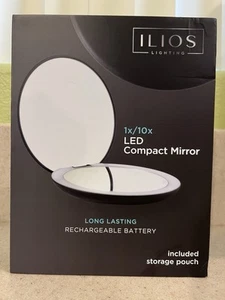 ILIOS Lighting LED Rechargeable Compact Mirror 1X / 10X - New - BLACK - 5 inch - Picture 1 of 15