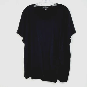 INC Womens 3X Pullover Knit Top Tee Black Round Neck Knot Detail Short Sleeves - Picture 1 of 8