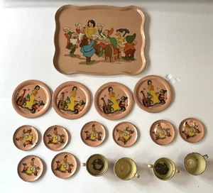 Snow White Ohio Art Tin Litho Tea Set 1937 Walt Disney Seven Dwarfs 17 Pieces - Picture 1 of 24