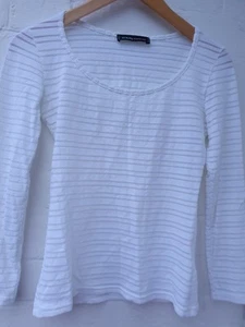 STRIPE By RAYURE Paris 'Thomas' White Long-sleeve Sheer Scoop Neck Top Size 8-10 - Picture 1 of 3