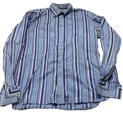 Camisa de vestir Ted Baker para hombre talla 5 = 16,5 puños a rayas azules cuello manchado Foto 1 de 4