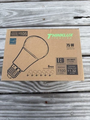 Thinklux 6 Pack New 75 Watt Equivalent LED Light Bulb 2700K New - Image 1 of 4