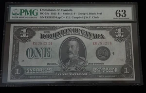 1923 Dominion of Canada $1 One Dollar Black Seal - Group 4 - PMG Choice UNC 63 - Bild 1 von 3