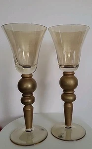 "Juego de 2 copas Bombay de 10"" de vino o champán doradas y ámbar hechas en Polonia" - Imagen 1 de 3